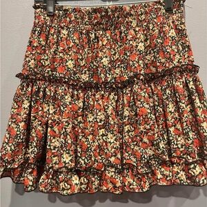 Boutique Floral Ruffle Skirt - Red and gold sparkle detail